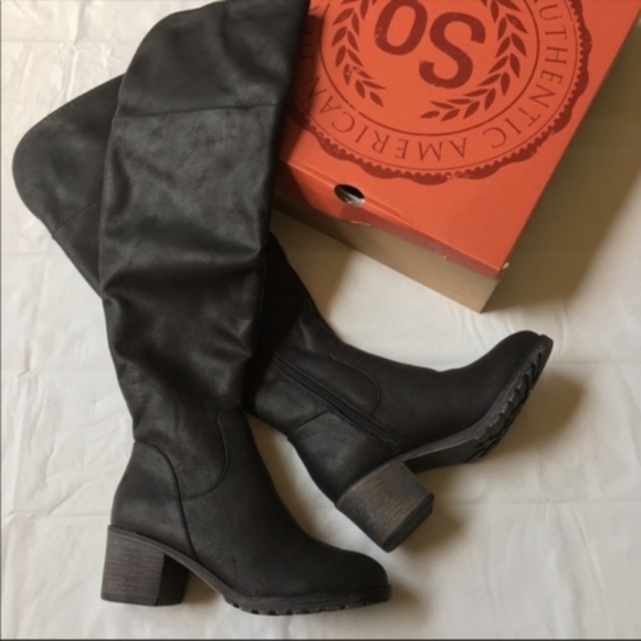 SO Sled Over The Knee Boots Black Faux Leather - Picture 2 of 8